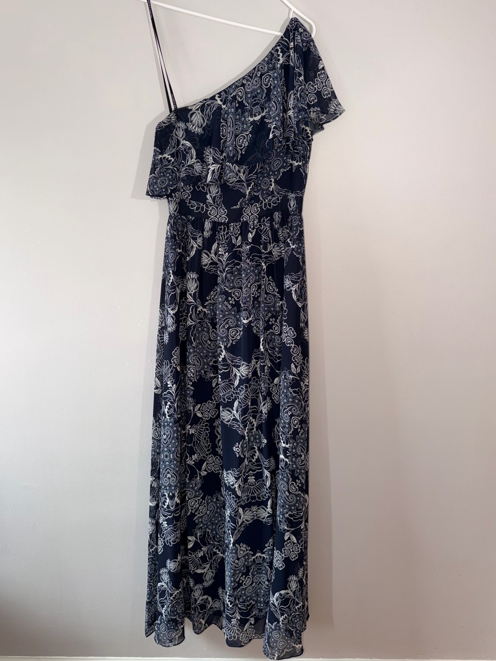Vince Camuto Navy Paisley Floral One Shoulder Maxi Dress Sz 2